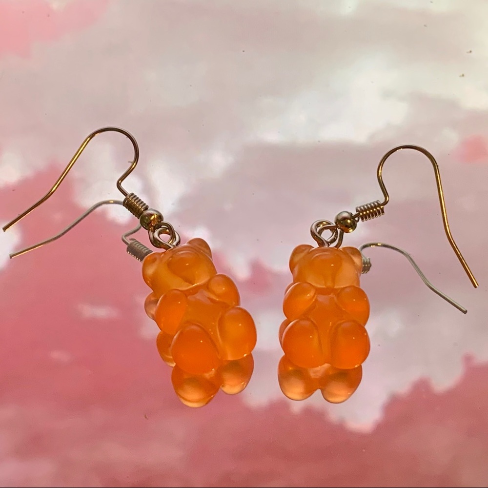 Handmade orange gummy bear earrings